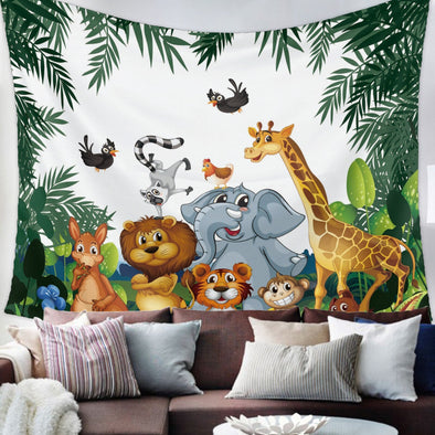 Jungle Cartoon Animal Giraffe Lion Tapestry