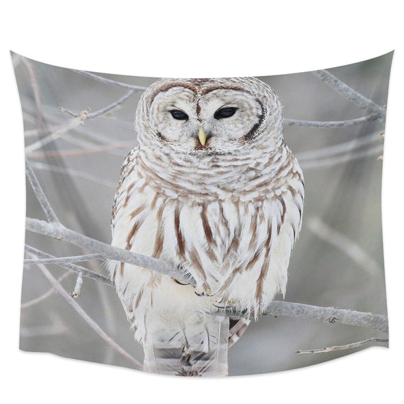 Winter Owl Branches Gray Wall Tapestry Home Wall Decor Tapestry